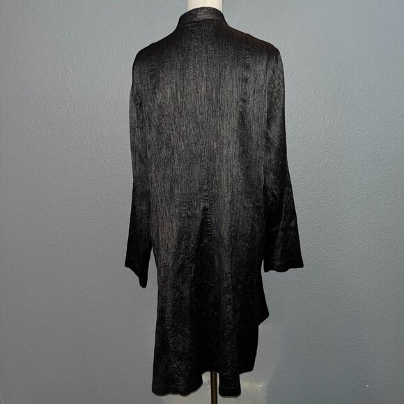 EILEEN FISHER SILK BLEND SHIMMERY BARK LOOK LONG LINE SIDE SLIT KIMONO JACKET -L - Picture 7 of 14